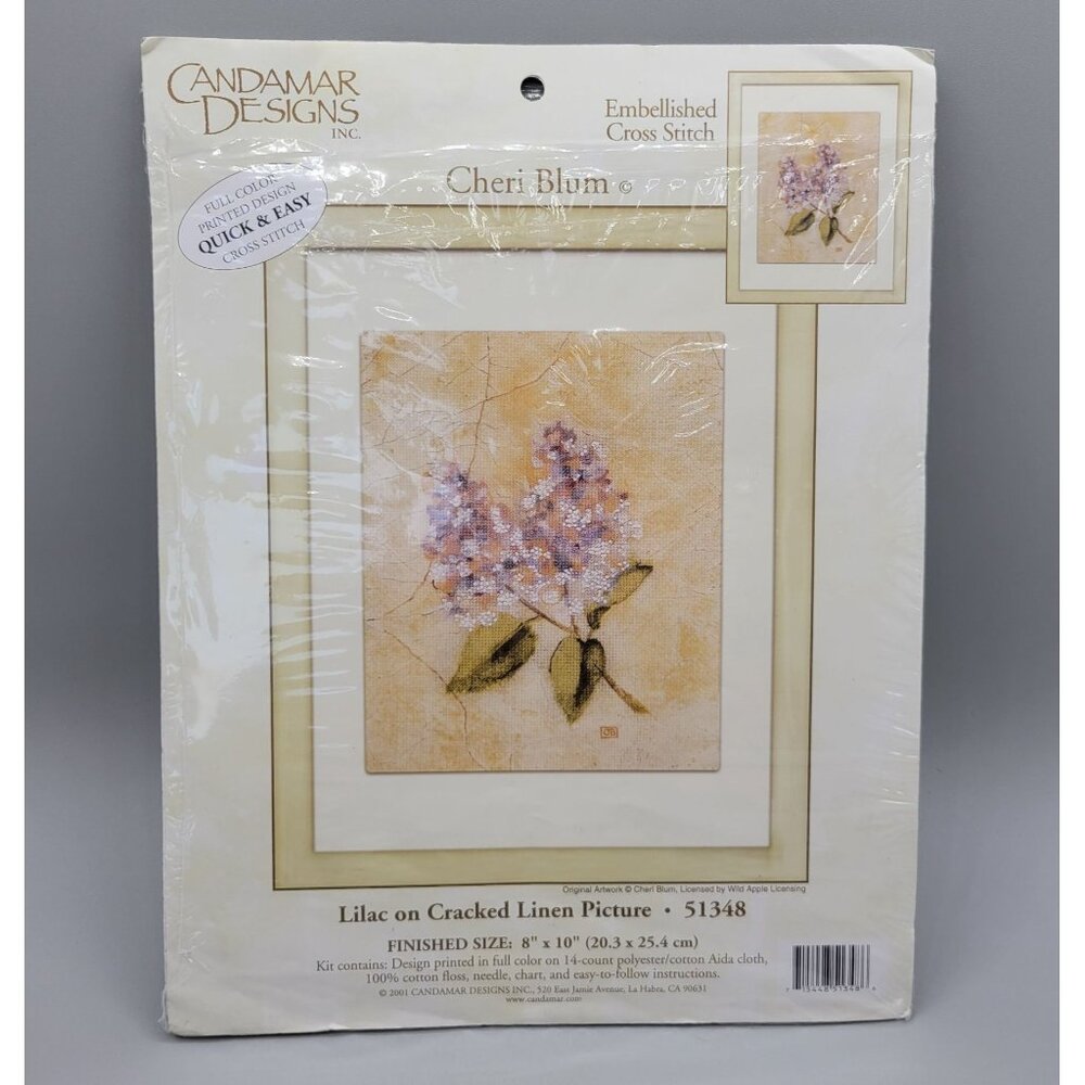Lilac On Cracked Linen Picture Embellished Cross Stitch Kit Candamar Designs